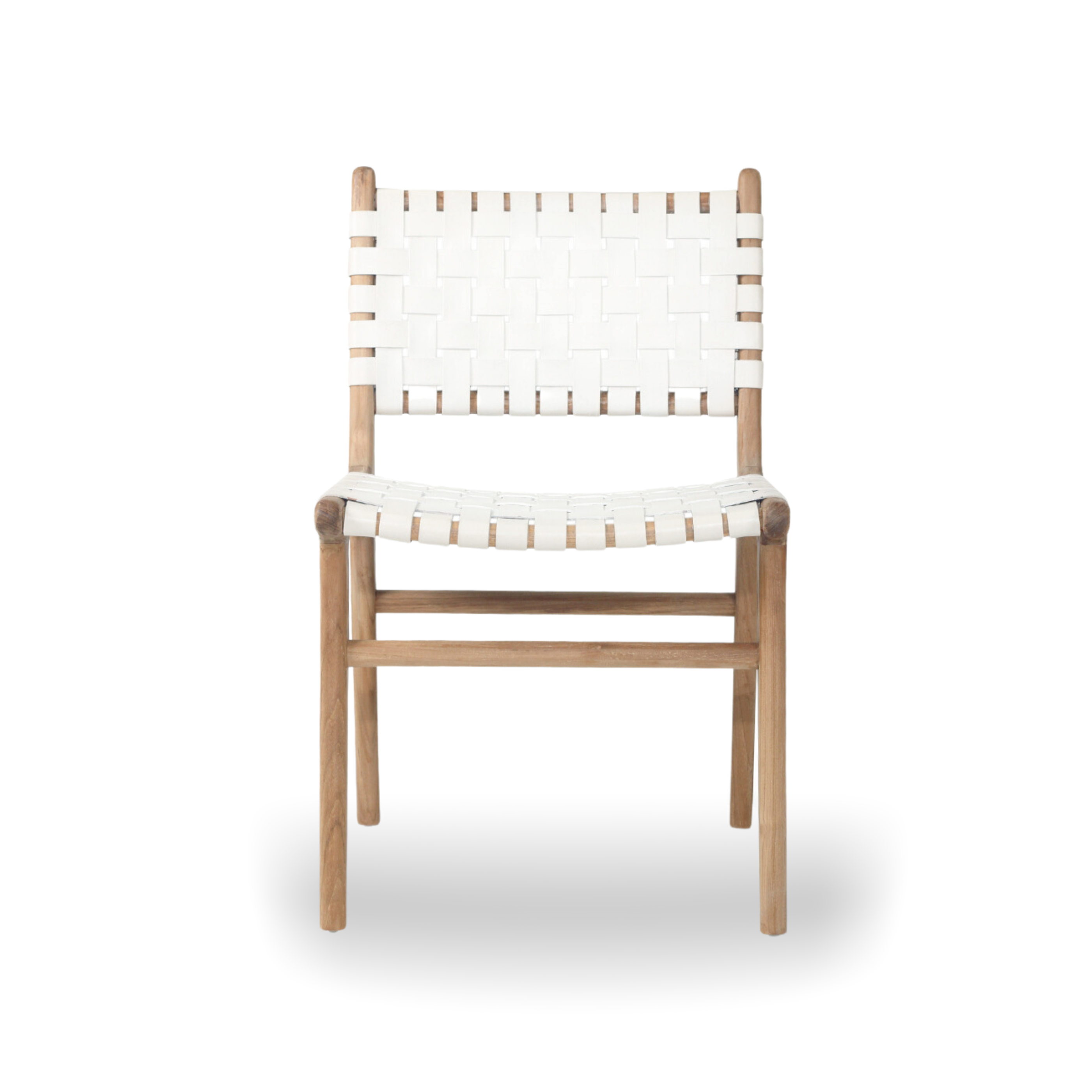 Sahara White Leather Weave Wooden Dining Chair