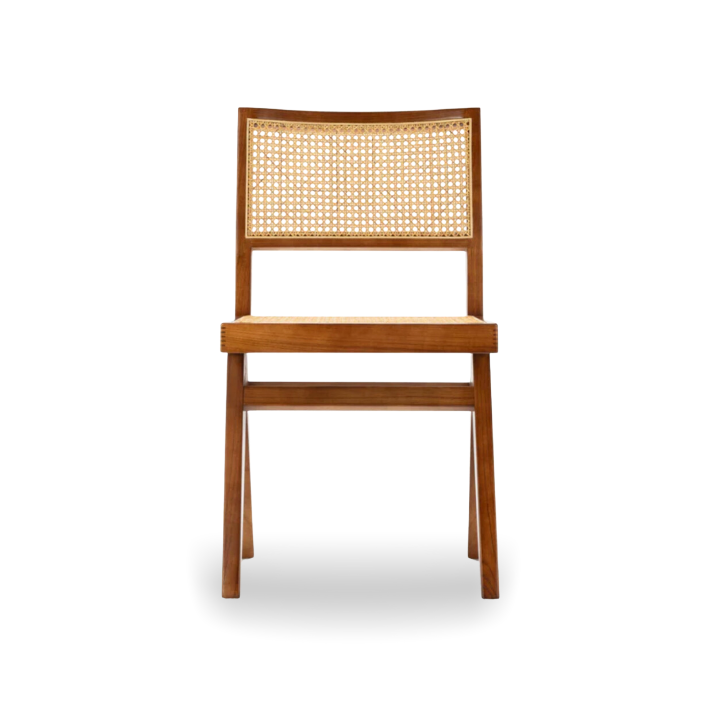 Pierre Jeanneret Woven Cane Solid Wood Chair No Arm