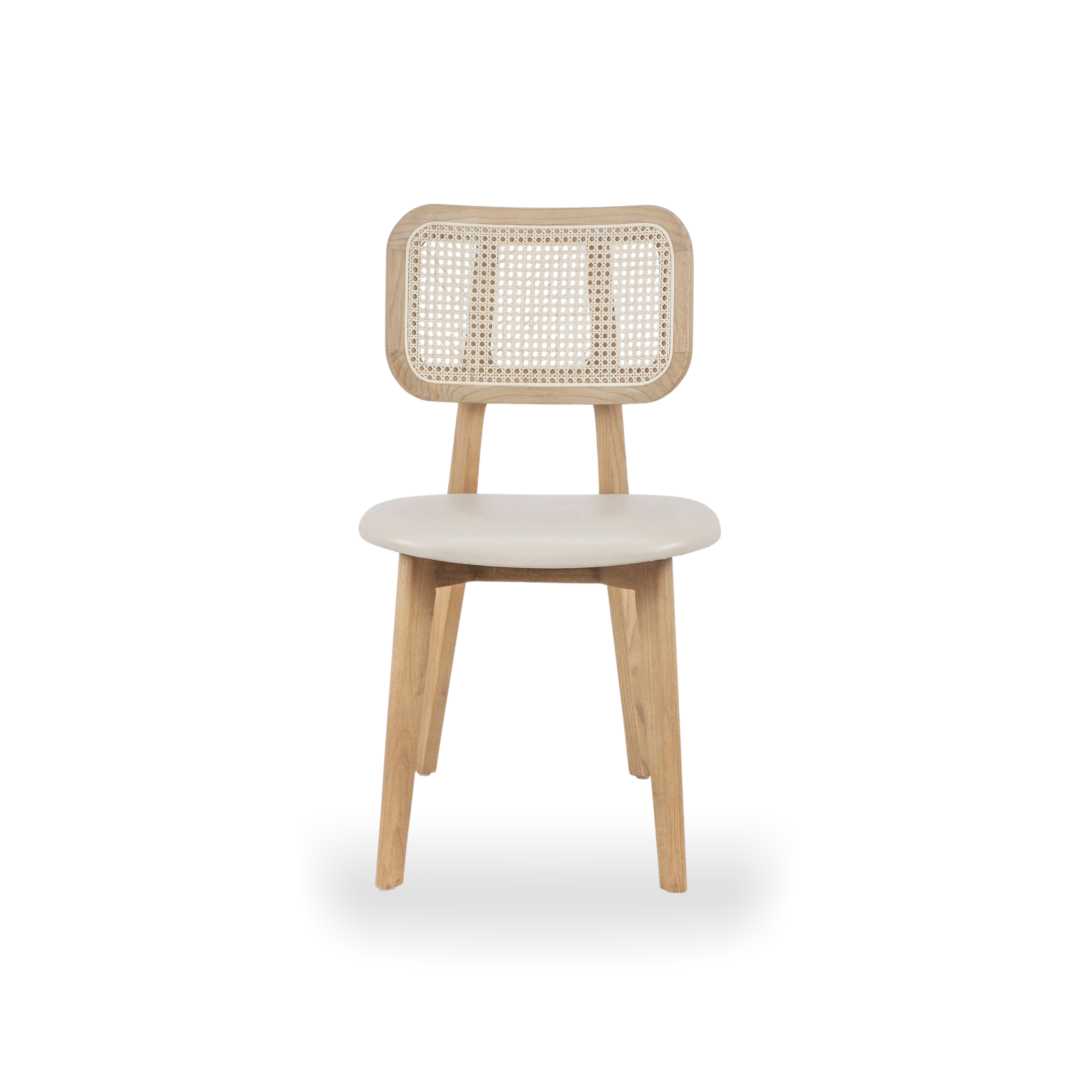 Jeanneret Rattan Backrest with Leather Seating Ashwood Side Chair