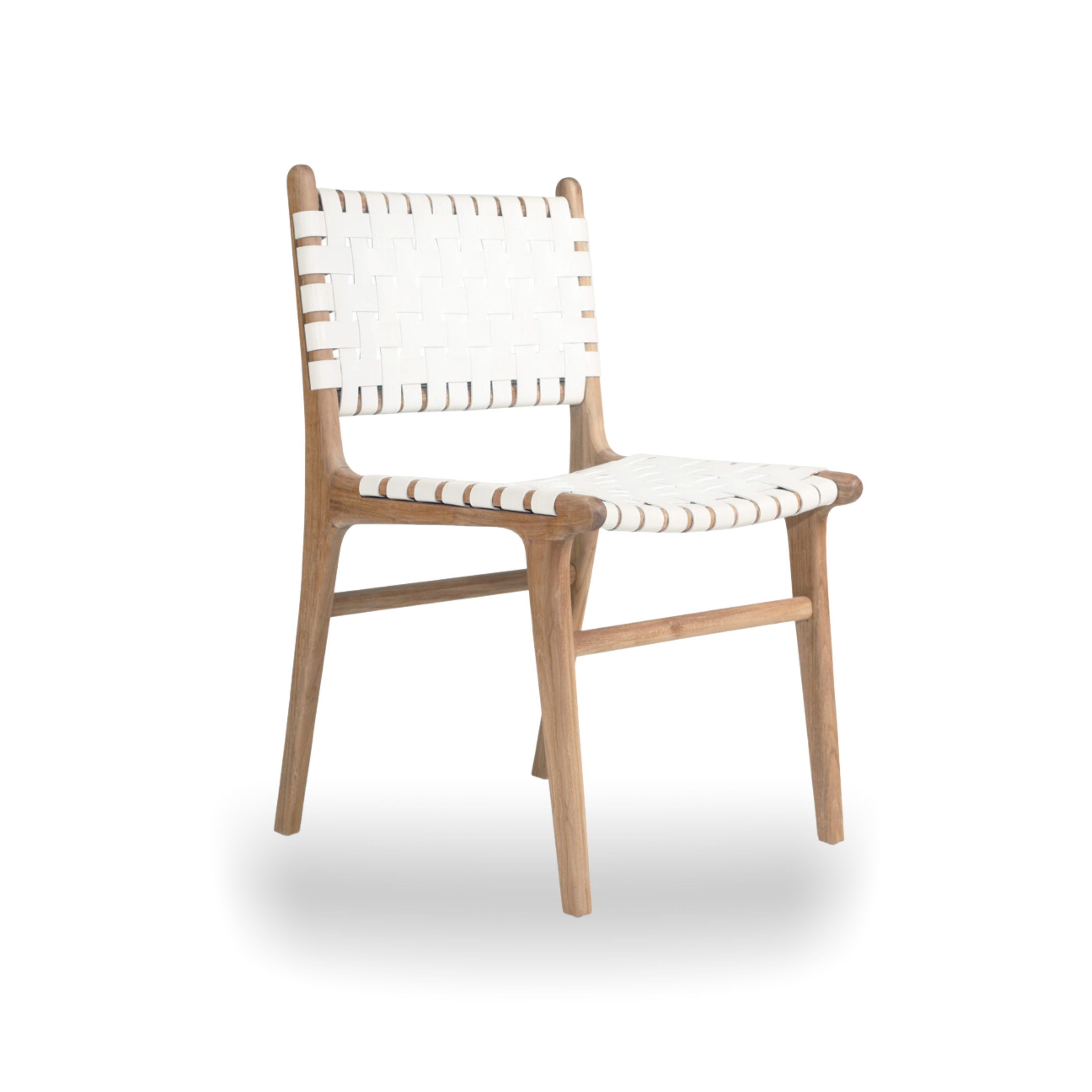 Sahara White Leather Weave Wooden Dining Chair