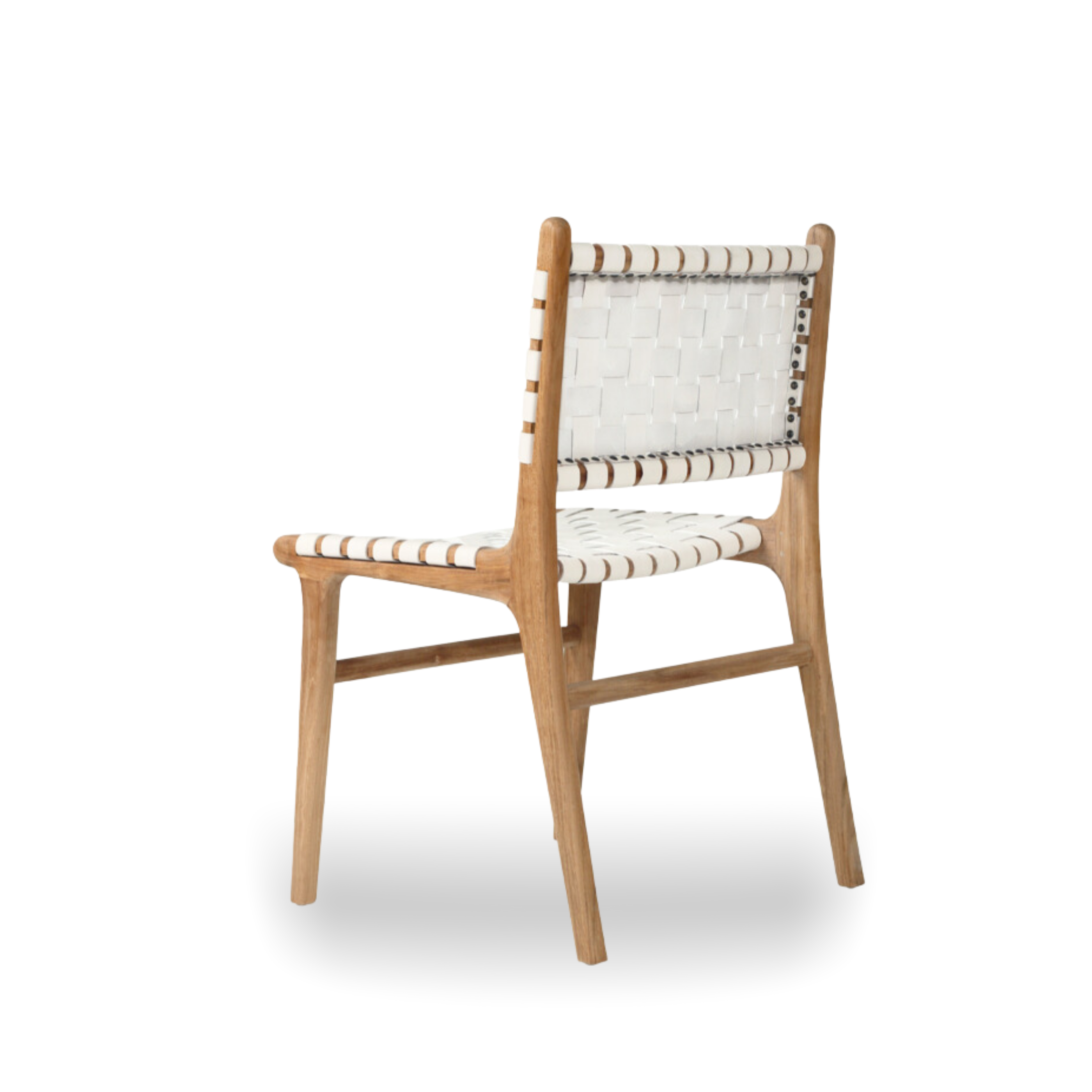 Sahara White Leather Weave Wooden Dining Chair