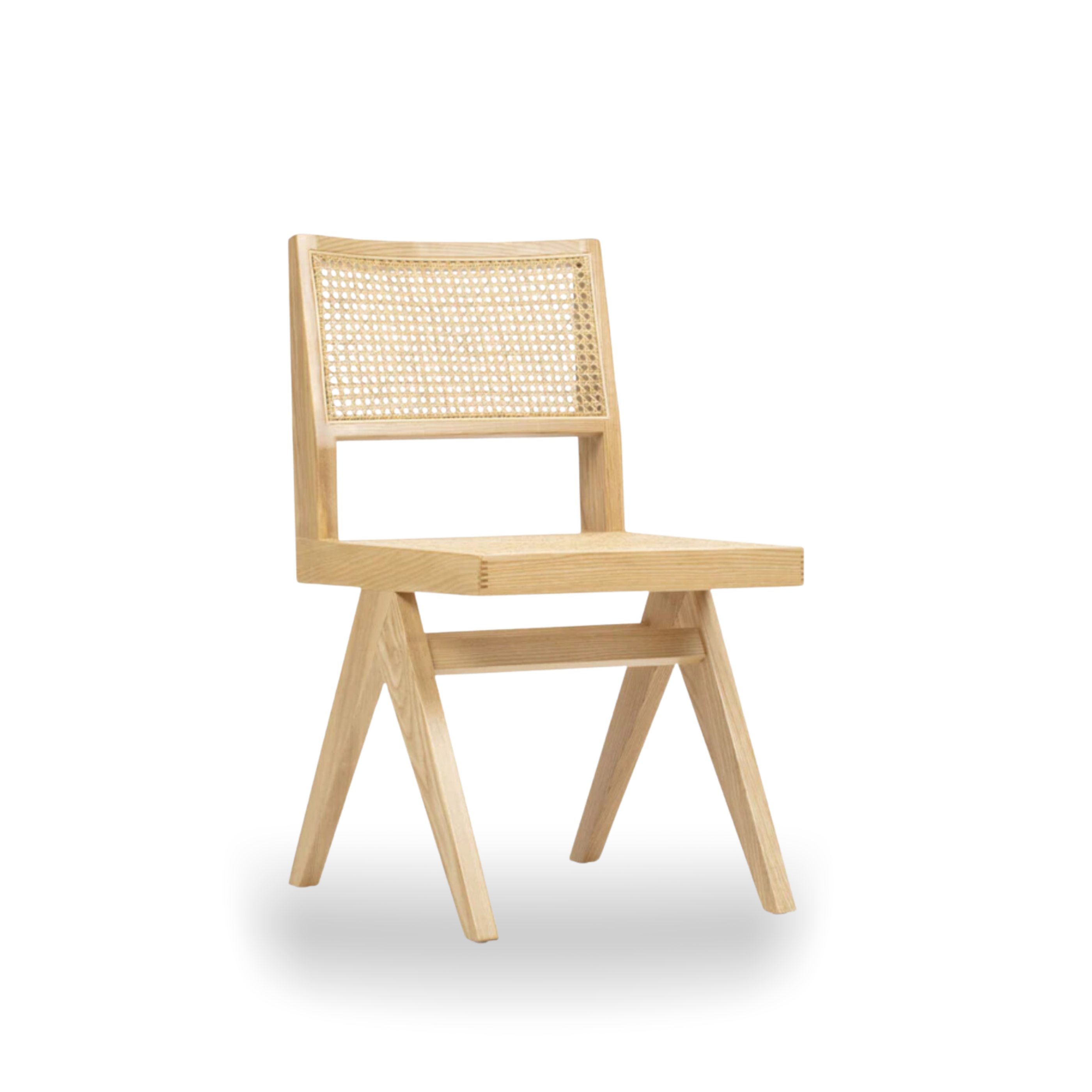 Pierre Jeanneret Woven Cane Solid Wood Chair No Arm