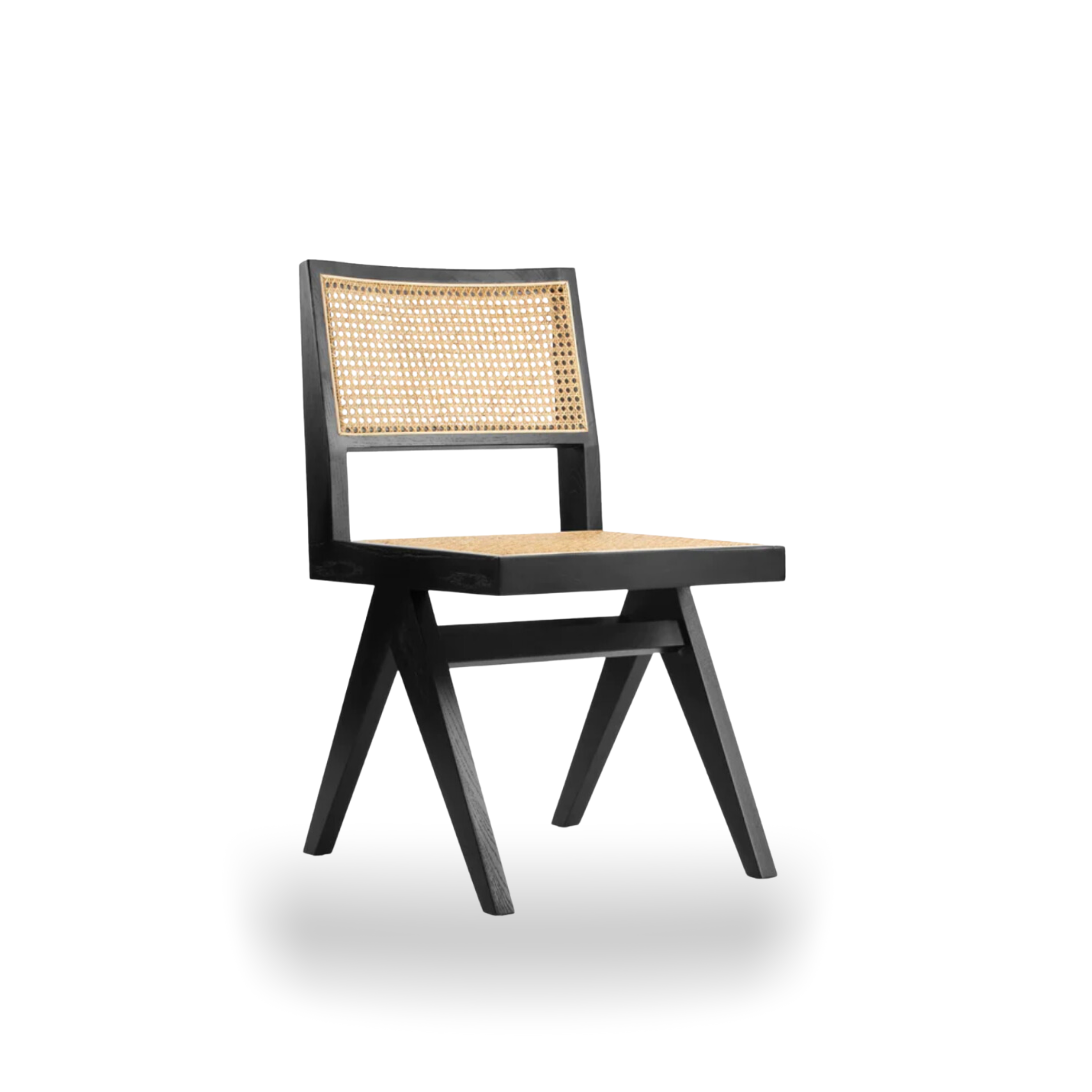 Pierre Jeanneret Woven Cane Solid Wood Chair No Arm