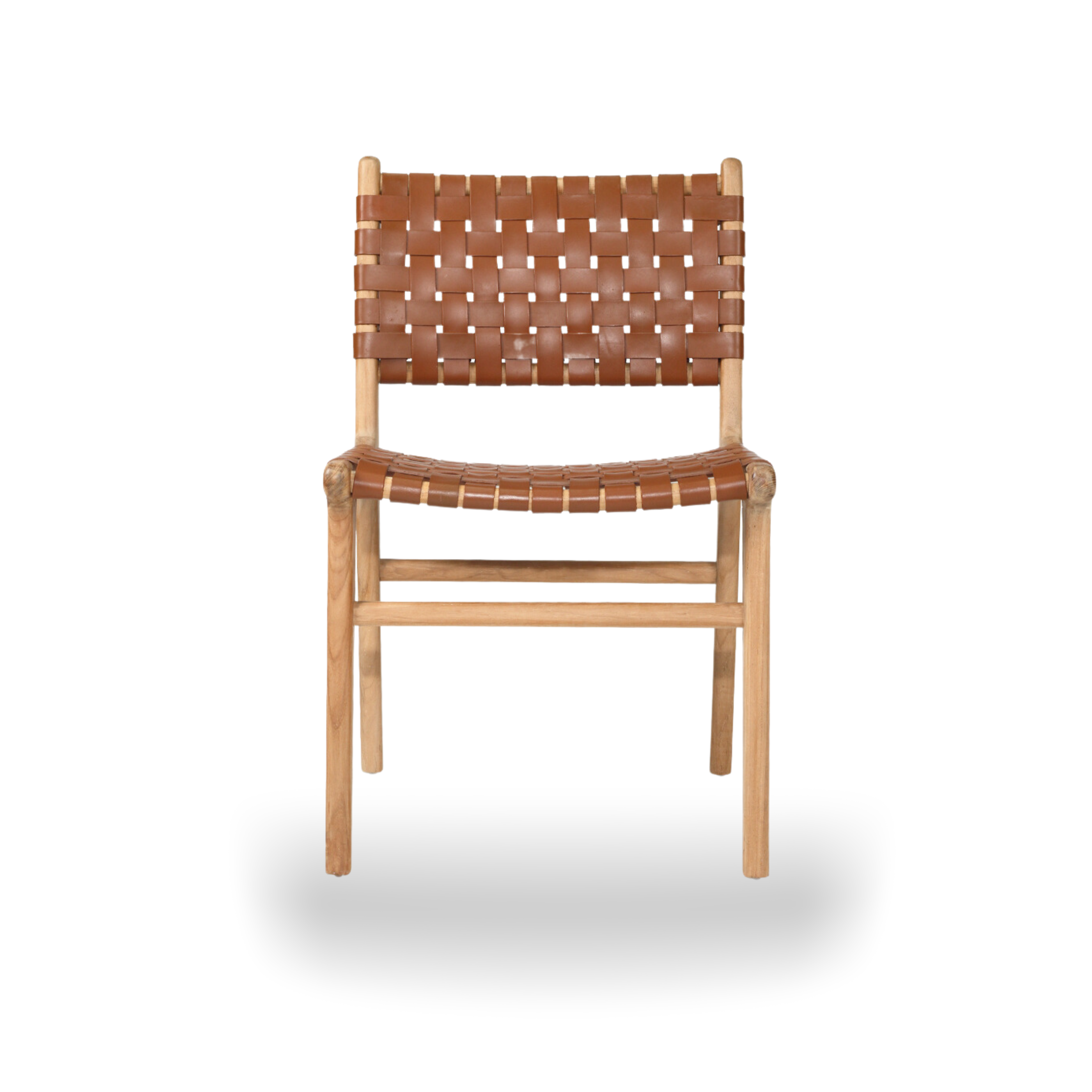 Sahara White Leather Weave Wooden Dining Chair